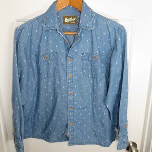 Howler Bros Shirt Chambray Blue Lighting Bolt AOP Long Sleeve Sz Medium *Read